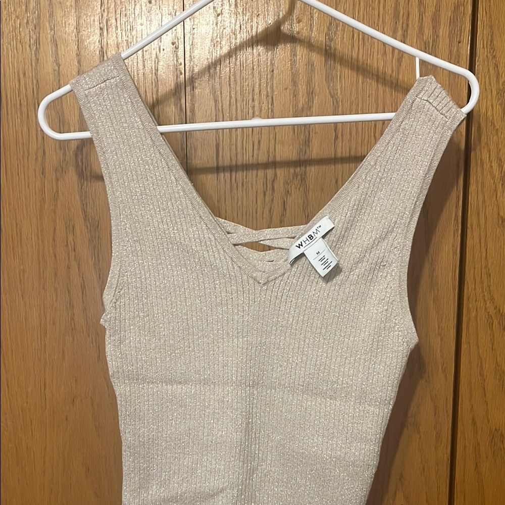 White House Black Market Metallic Cream Tank Top